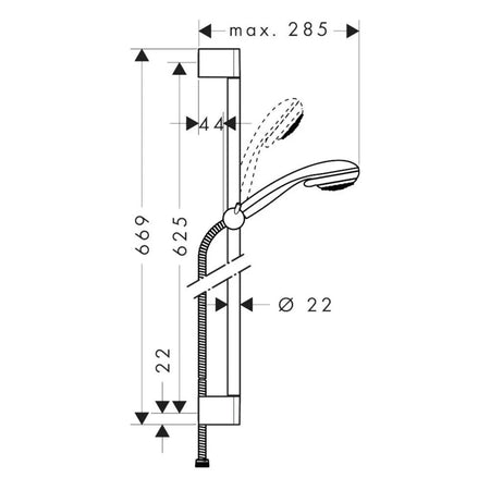 Hansgrohe Crometta 85 tuš set sa kliznom šipkom 65cm 27763000 – tehnički crtež