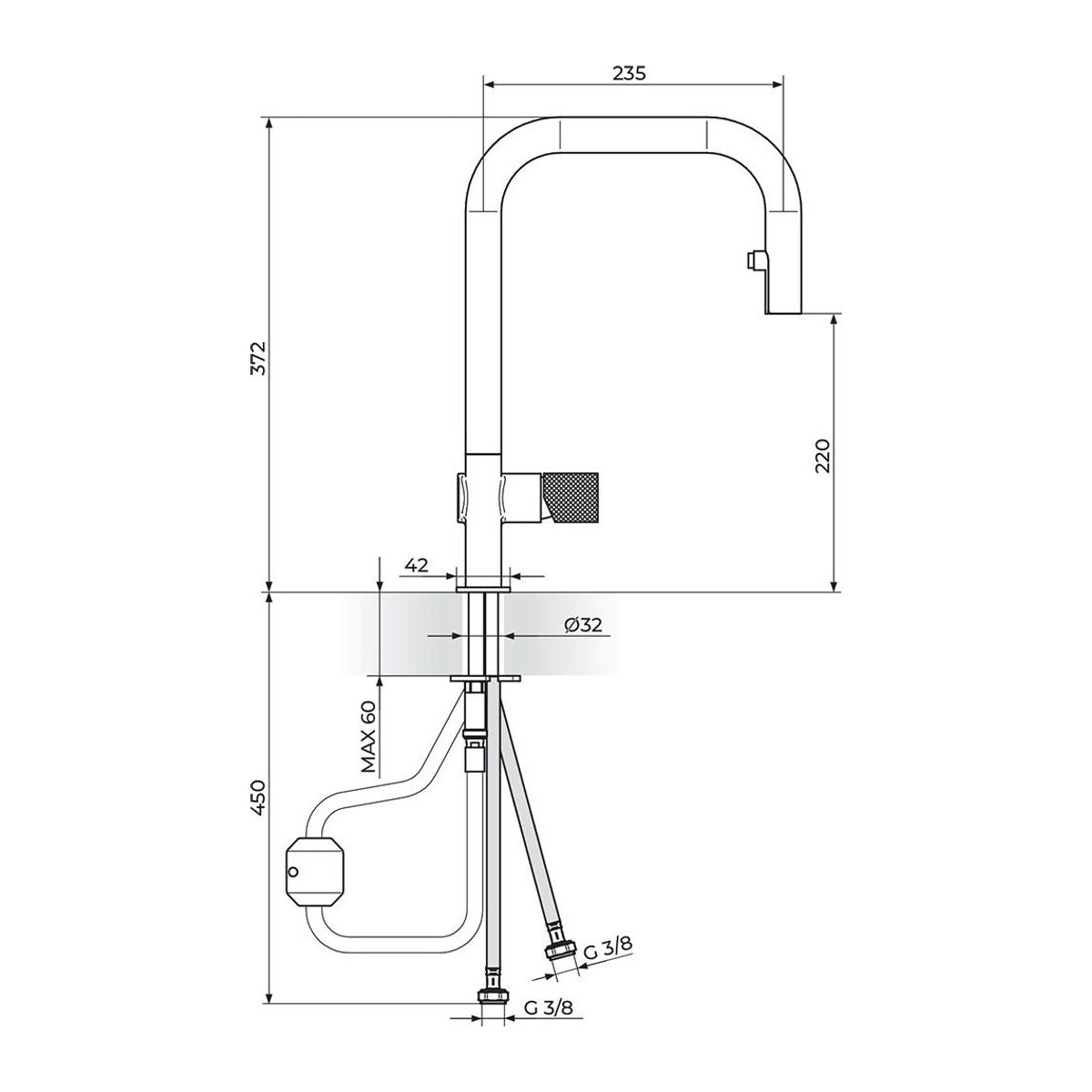 Rosan S2 Black baterija za sudoperu 238401B – tehnički crtež