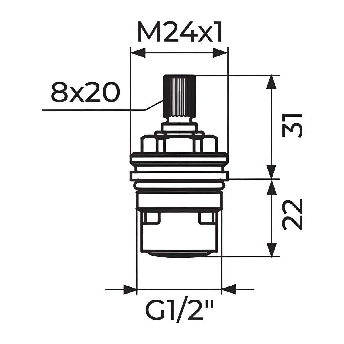 Rosan Gornji deo 1/2" - M24, keramički, FLUEHS " LIFETIME " PGD9112 – tehnički crtež