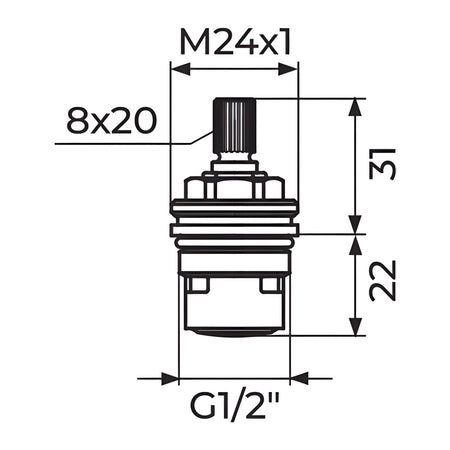 Rosan Gornji deo 1/2" - M24, keramički, FLUEHS " LIFETIME " PGD9112 – tehnički crtež