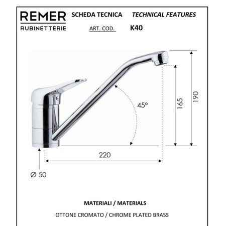 Remer KISS BATERIJA za sudoperu K40 – tehnički crtež