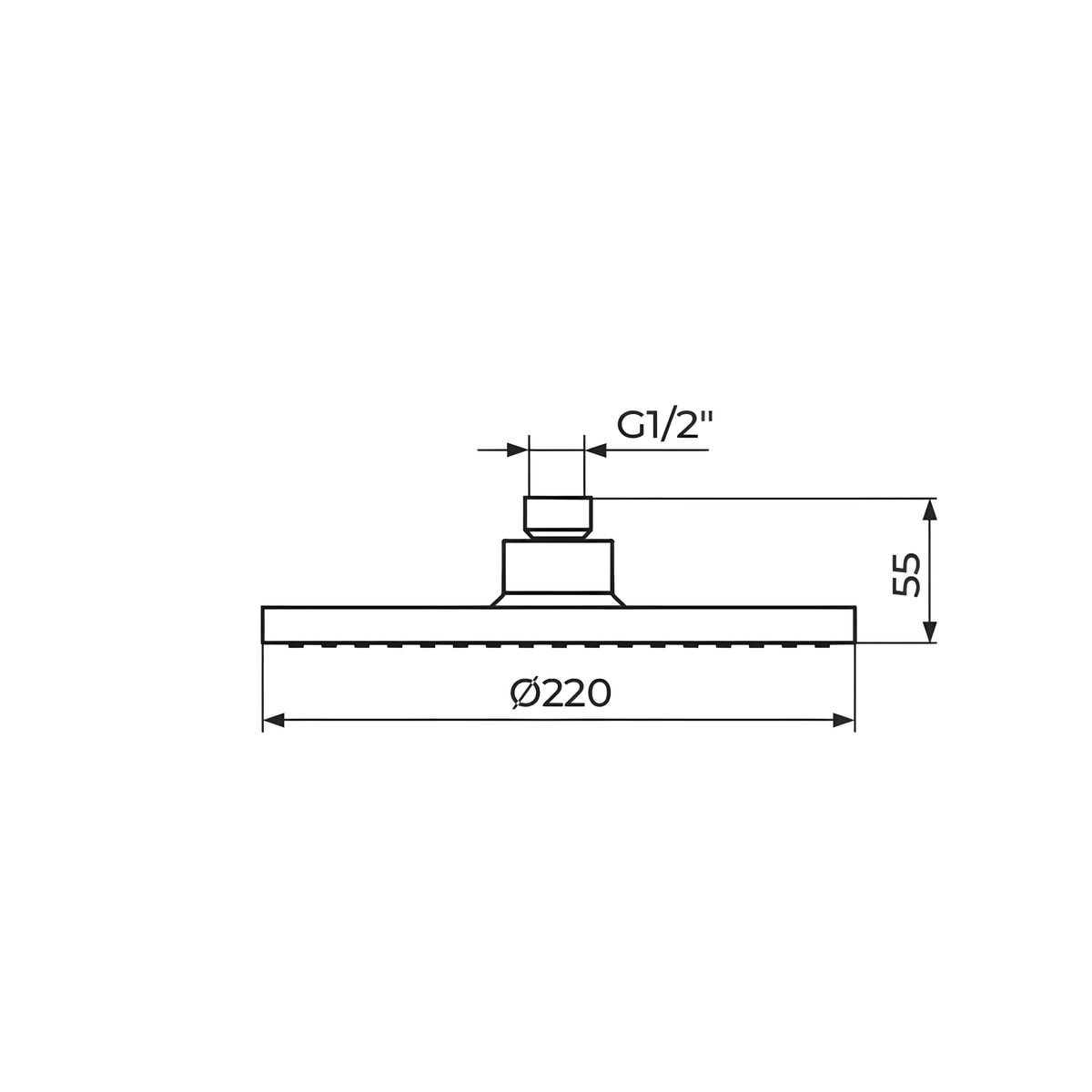 Rosan tuš ruža DARK 220mm PTRUSP8D – tehnički crtež