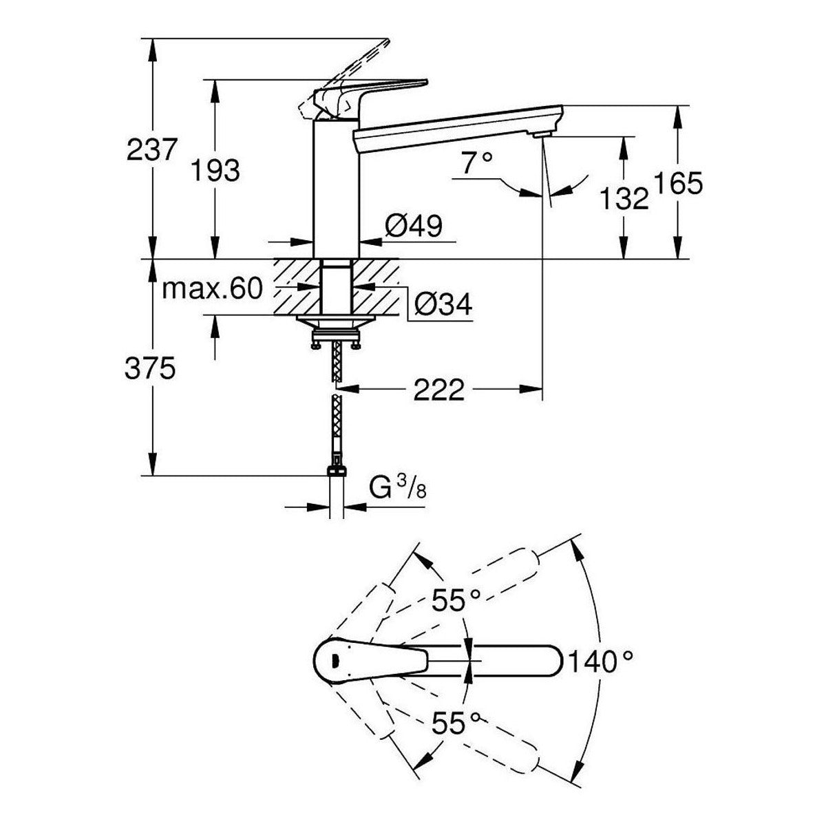 Grohe Bauedge NEW za sudoperu 31693000 – tehnički crtež