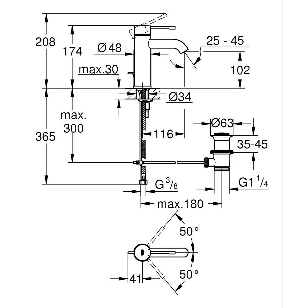 Grohe Essence za umivaonik S SIZE 23589001 – tehnički crtež