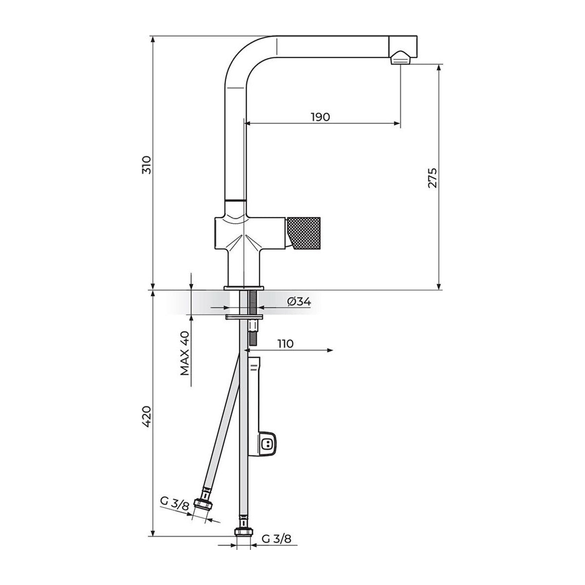 Rosan S2 Black baterija za sudoperu 238301B – tehnički crtež