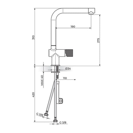 Rosan S2 Black baterija za sudoperu 238301B – tehnički crtež