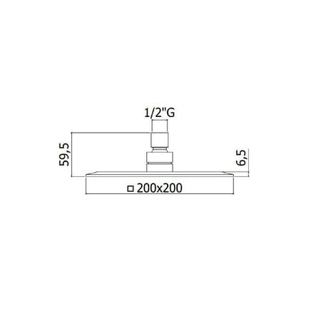 Paffoni ZSOF095CR Tuš glava kockasta 200x200 mm – tehnički crtež