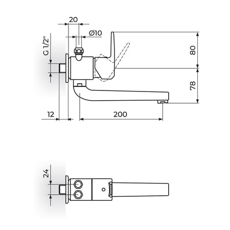 Rosan Cubo3 baterija za protočni bojler izliv 200mm JC36201 – tehnički crtež