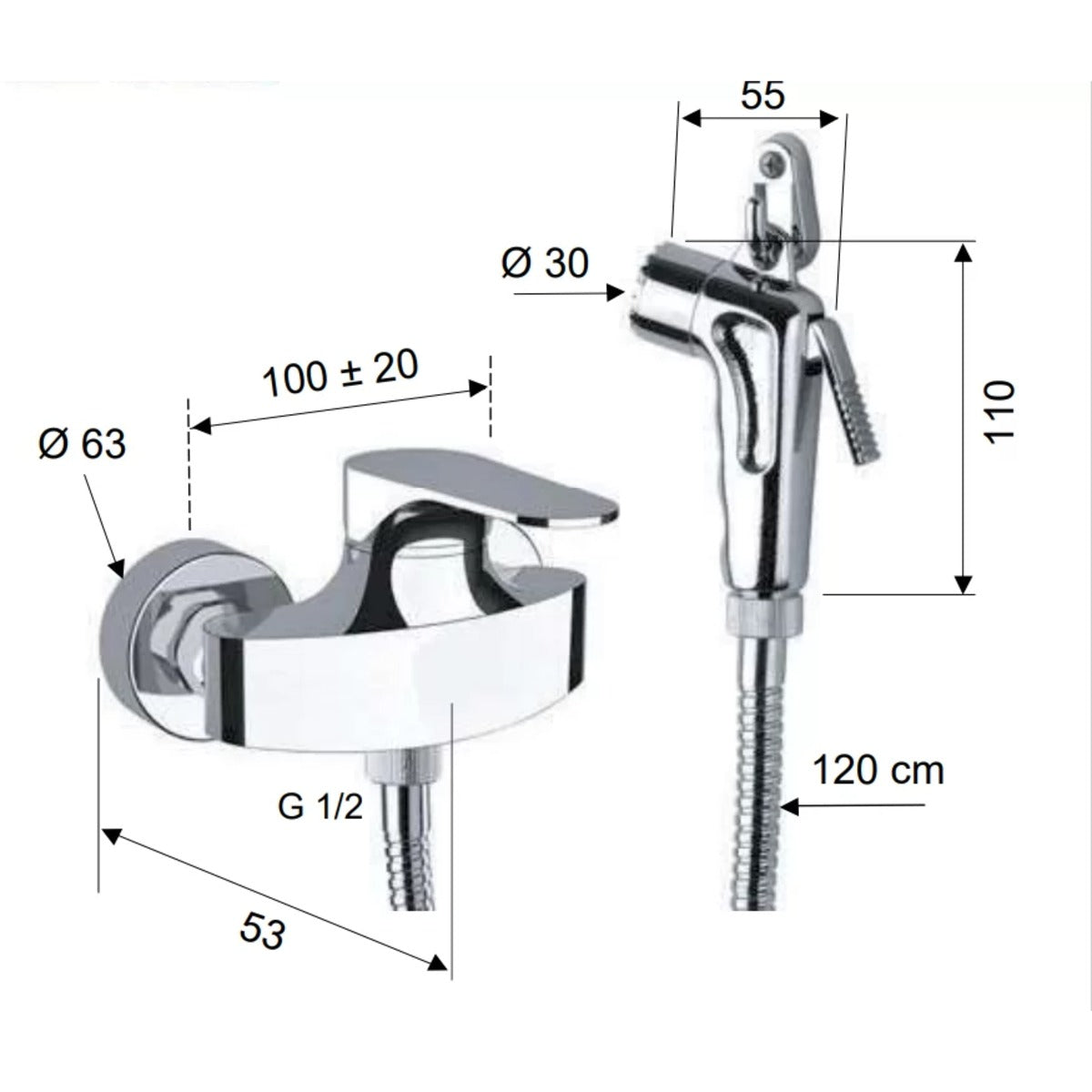 Remer CLASS HIGIJENSKI TUŠ LC31DP – tehnički crtež