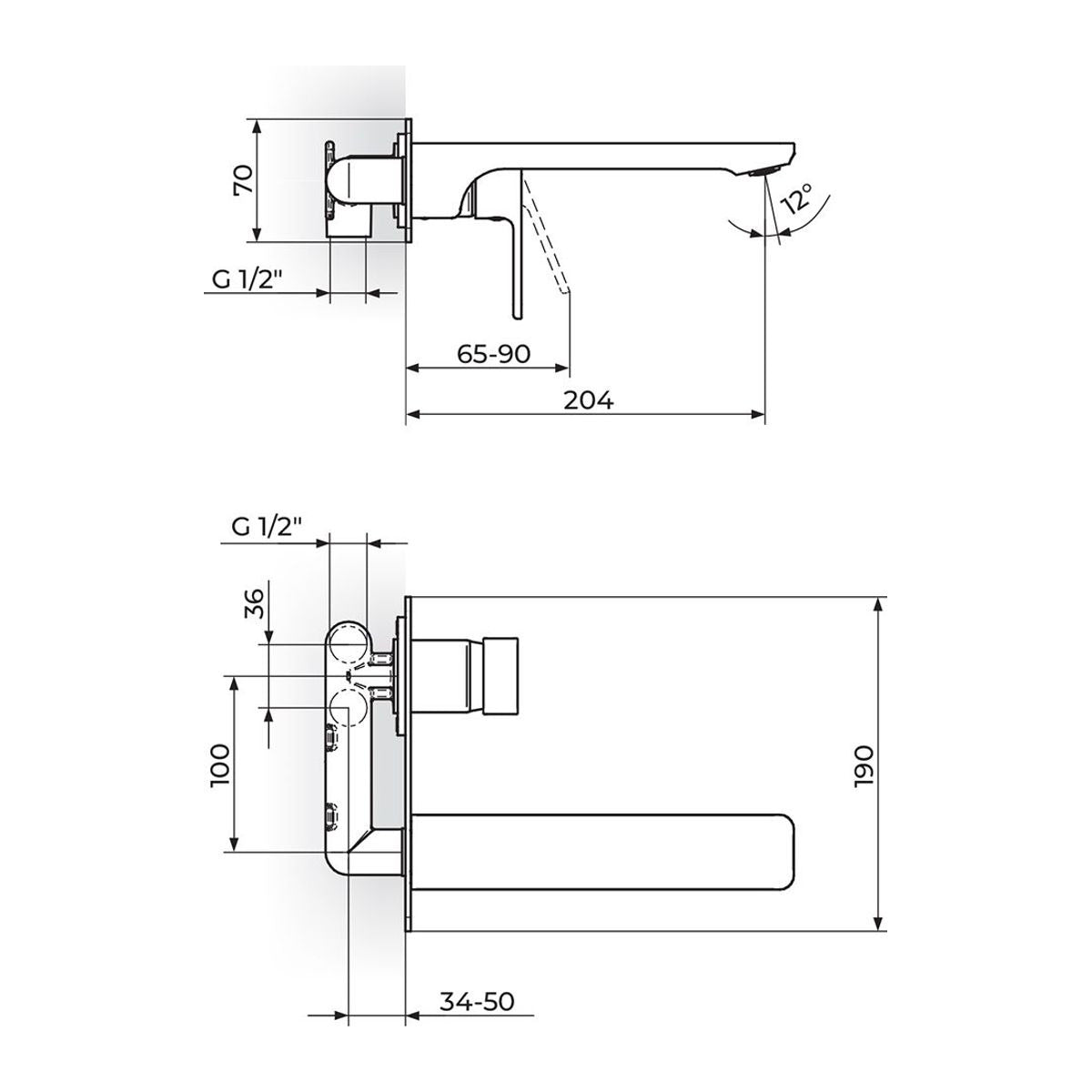 Rosan Quadro uzidna baterija za lavabo sa izlivom 230mm JQ31401 – tehnički crtež