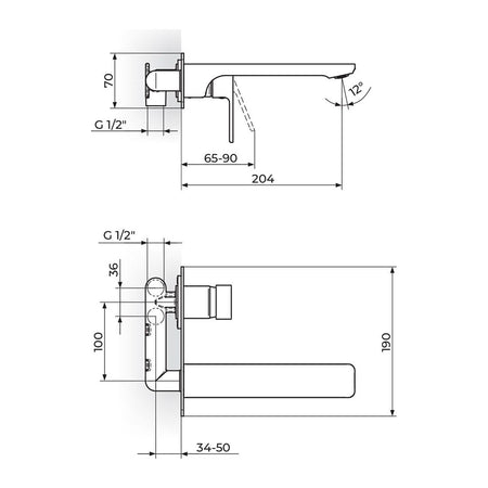 Rosan Quadro uzidna baterija za lavabo sa izlivom 230mm JQ31401 – tehnički crtež