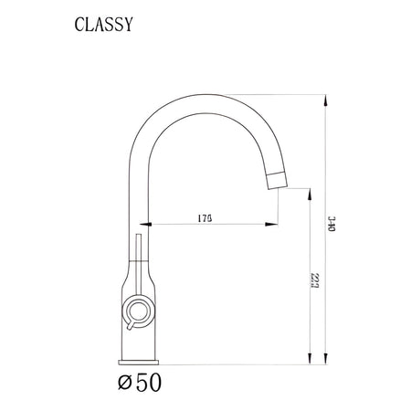 METALAC xGranit slavina za sudoperu Classy - crna T03808 – tehnički crtež