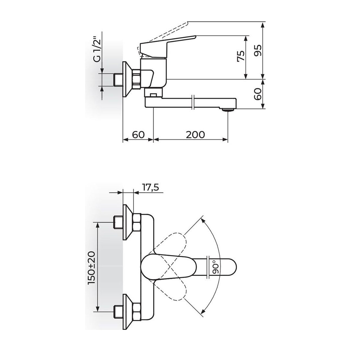 Rosan Smart baterija za sudoperu – lavabo izliv 200mm JA321002 – tehnički crtež