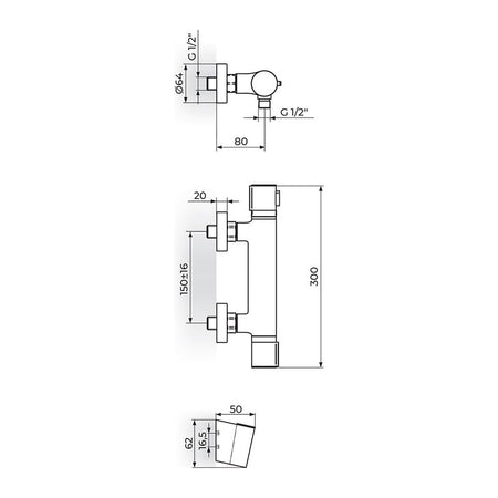 Rosan Thermo S2 baterija za tuš kadu sa ručnim tušem 2T37101B – tehnički crtež