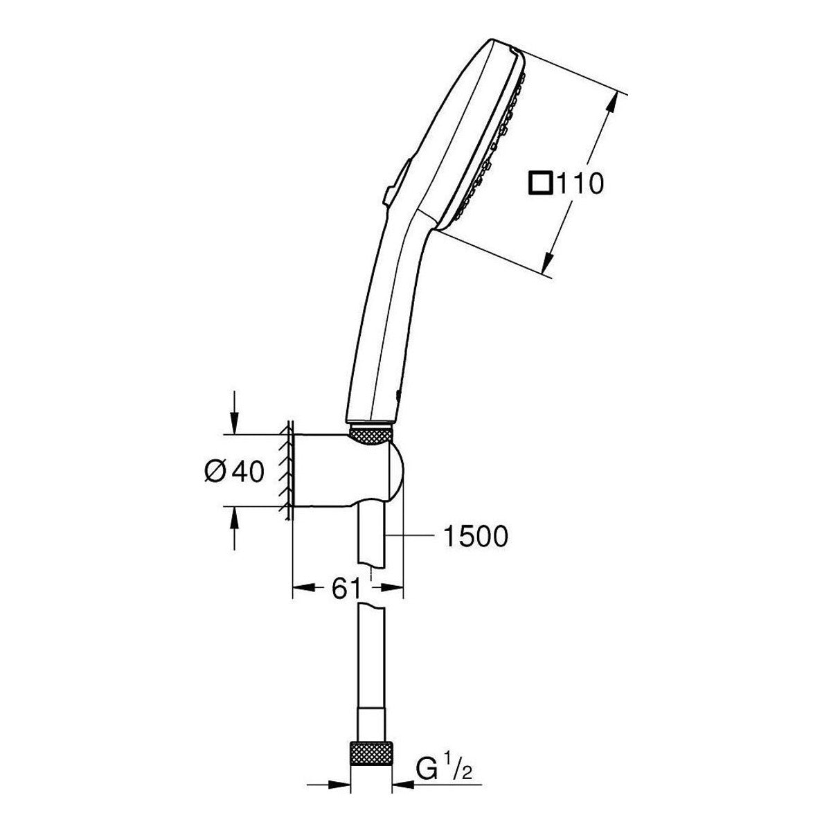 Grohe Tempesta CUBE 110 SET 3F 1500MM 27588003 – tehnički crtež