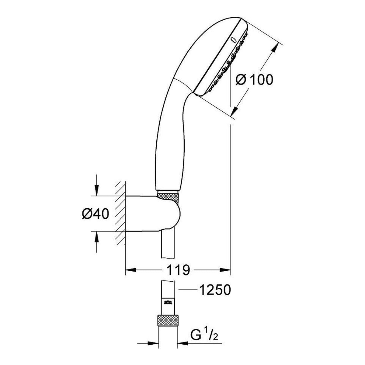Grohe Tempesta 100 tuš ručica set 2 funkcije 27799001 – tehnički crtež