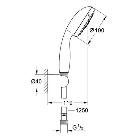 Grohe Tempesta 100 tuš ručica set 2 funkcije 27799001 – tehnički crtež