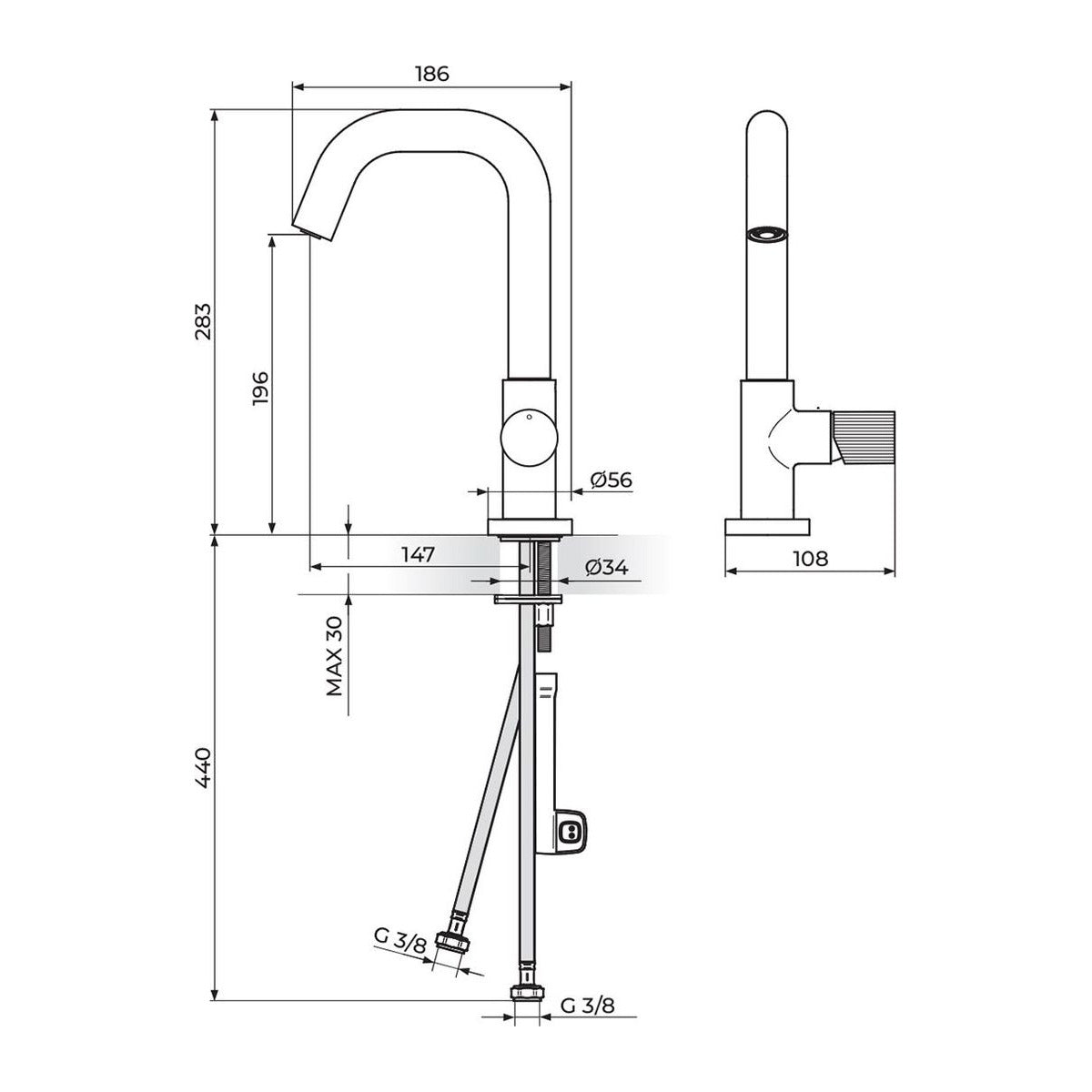 Rosan Stolz S4 Black baterija za sudoperu 438101B – tehnički crtež