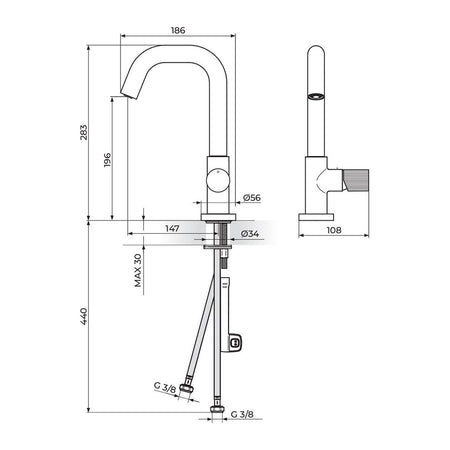 Rosan Stolz S4 Black baterija za sudoperu 438101B – tehnički crtež