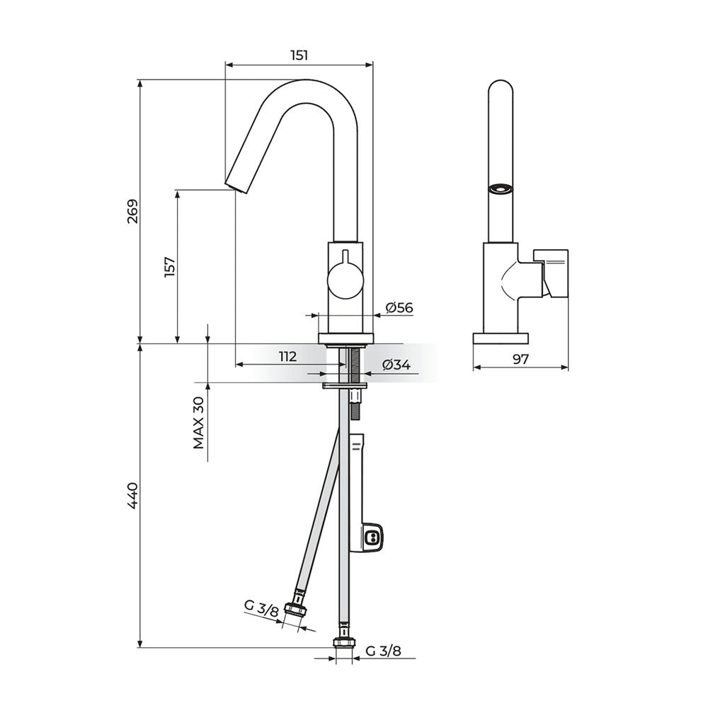 Rosan Stolz S3 baterija za lavabo 330201 – tehnički crtež