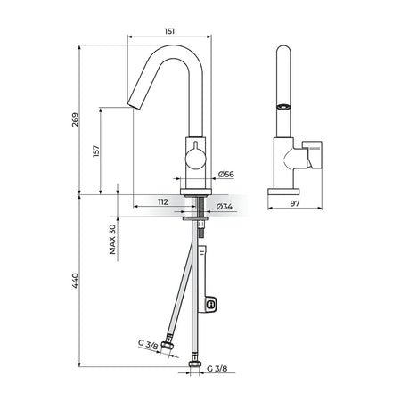 Rosan Stolz S3 baterija za lavabo 330201 – tehnički crtež