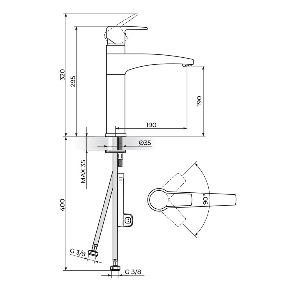 Rosan Cubo3 baterija za sudoperu JC38101 – tehnički crtež