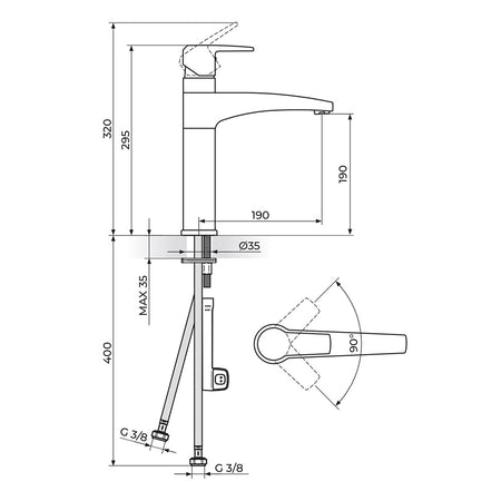 Rosan Cubo3 baterija za sudoperu JC38101 – tehnički crtež