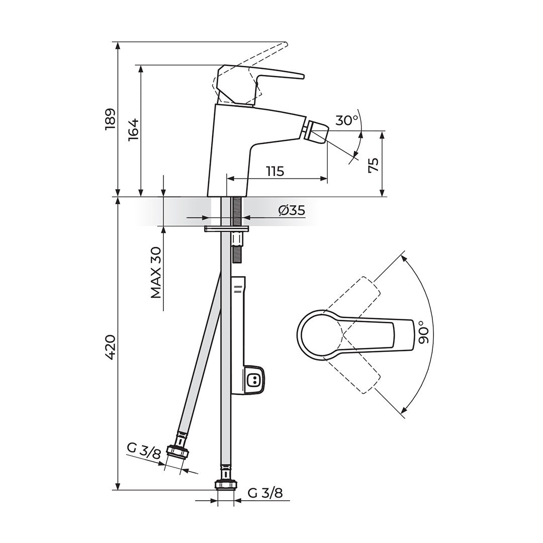 Rosan Cubo3 baterija za bide JC39101 – tehnički crtež