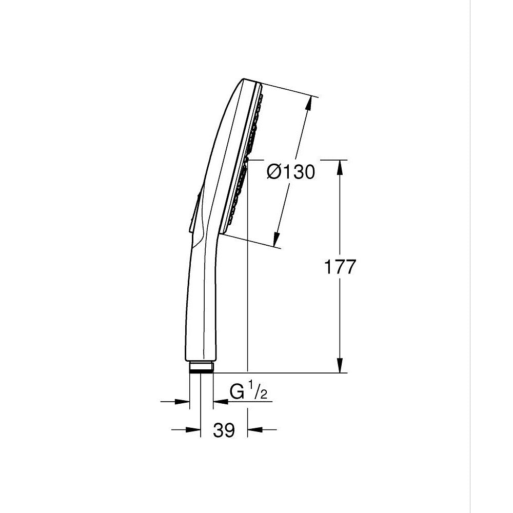 Grohe Rainshower SmartActive 130 tuš ručica MOON White 3 funkcije 26574LS0 – tehnički crtež
