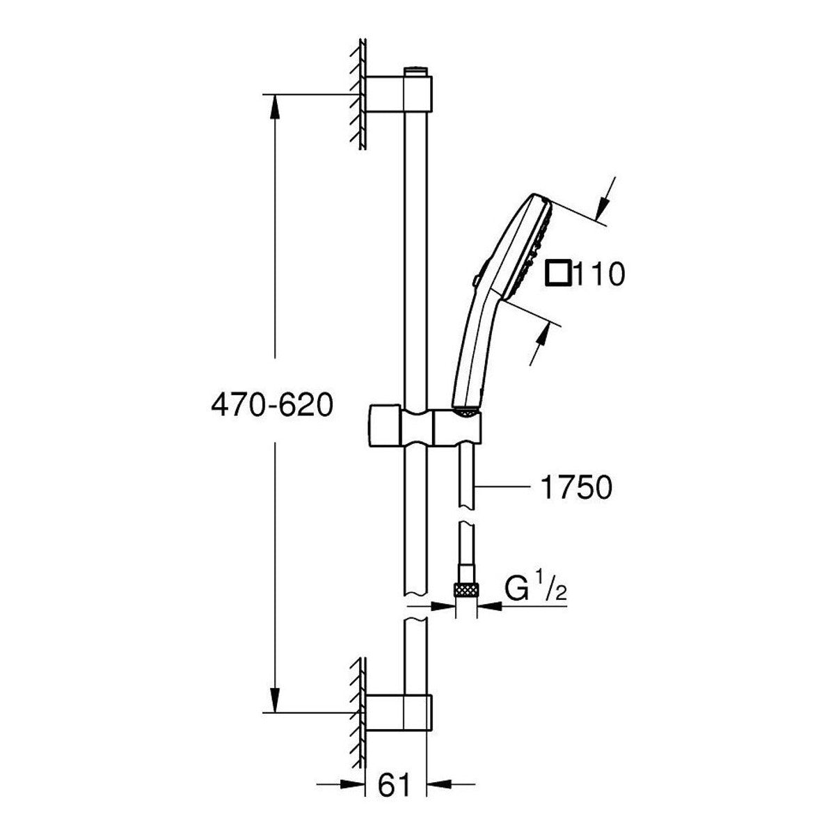 Grohe Tempesta Cube110 tuš set sa kliznom šipkom 2 mlaza 26904003 – tehnički crtež