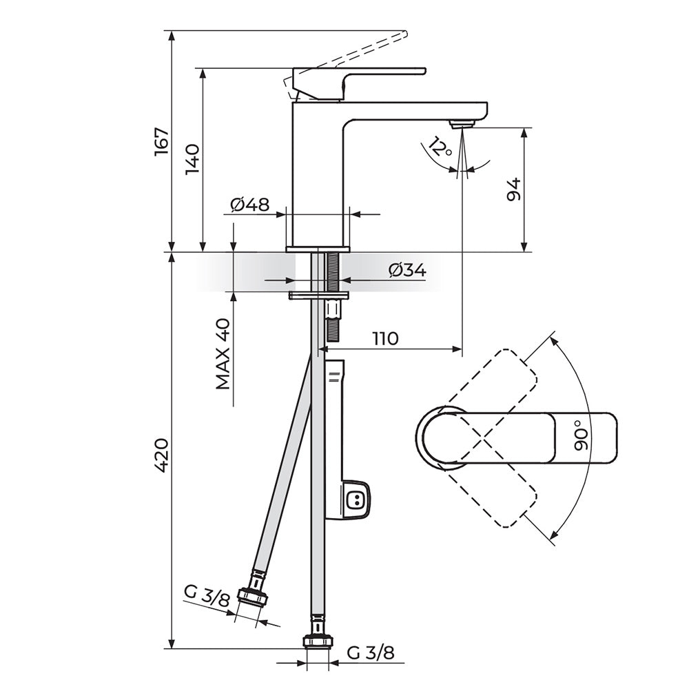 Rosan S2 baterija za lavabo 230101 – tehnički crtež