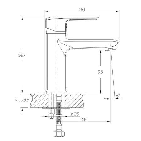 Stalis LOTUS za lavabo LO144 – tehnički crtež