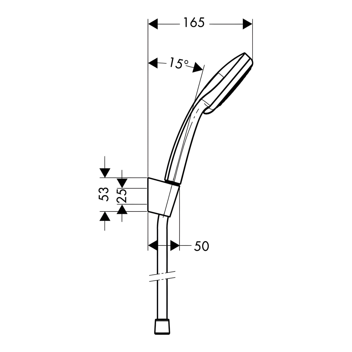 Hansgrohe Croma 100 set sa tuš crevom 160cm 27594000 – tehnički crtež