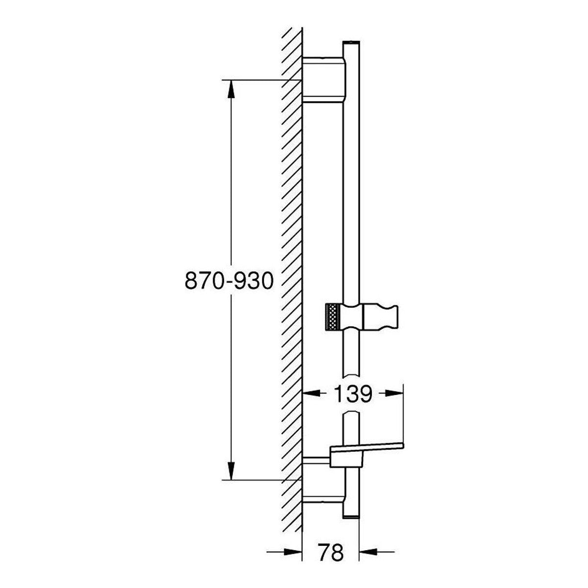 Grohe Rainshower SmartActive Klizna šipka 900mm Phantom Black 22125KF0 – tehnički crtež