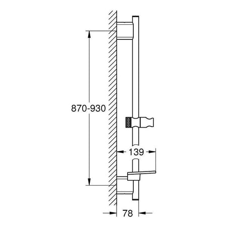 Grohe Rainshower SmartActive Klizna šipka 900mm Phantom Black 22125KF0 – tehnički crtež