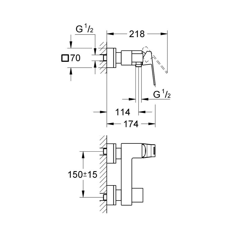 Grohe Eurocube za tuš kadu 23145000 – tehnički crtež