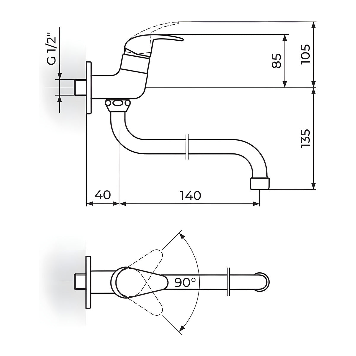 Rosan Perla jednoručna baterija za hladnu vodu izliv 140mm JP523014 – tehnički crtež