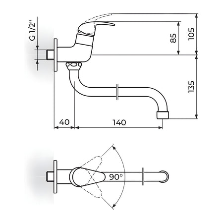 Rosan Perla jednoručna baterija za hladnu vodu izliv 140mm JP523014 – tehnički crtež