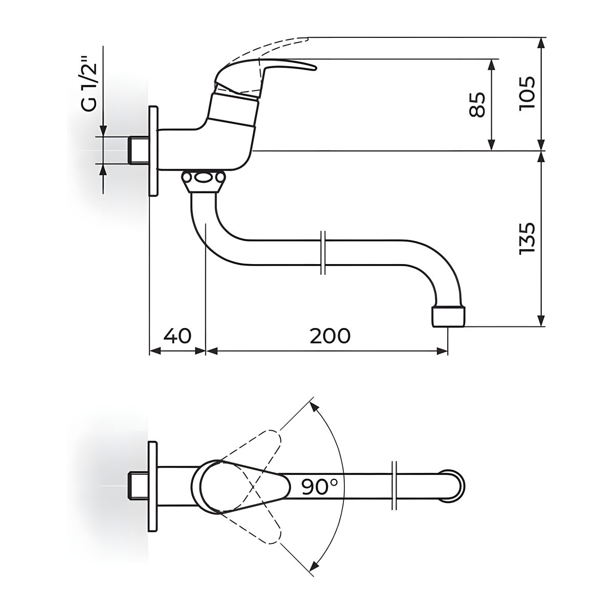 Rosan Perla jednoručna baterija za hladnu vodu izliv 200mm JP523020 – tehnički crtež