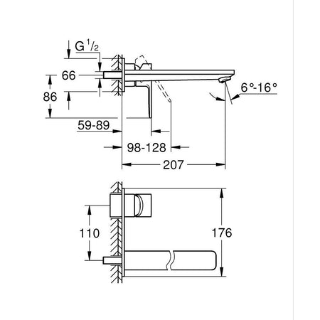 Grohe Lineare baterija za umivaonik, 2 otvora L – size 23444001 – tehnički crtež