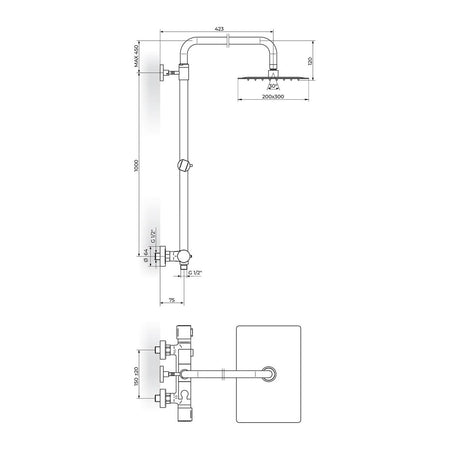 Rosan S2 Black termostatska za tuš kadu 2T37251B – tehnički crtež