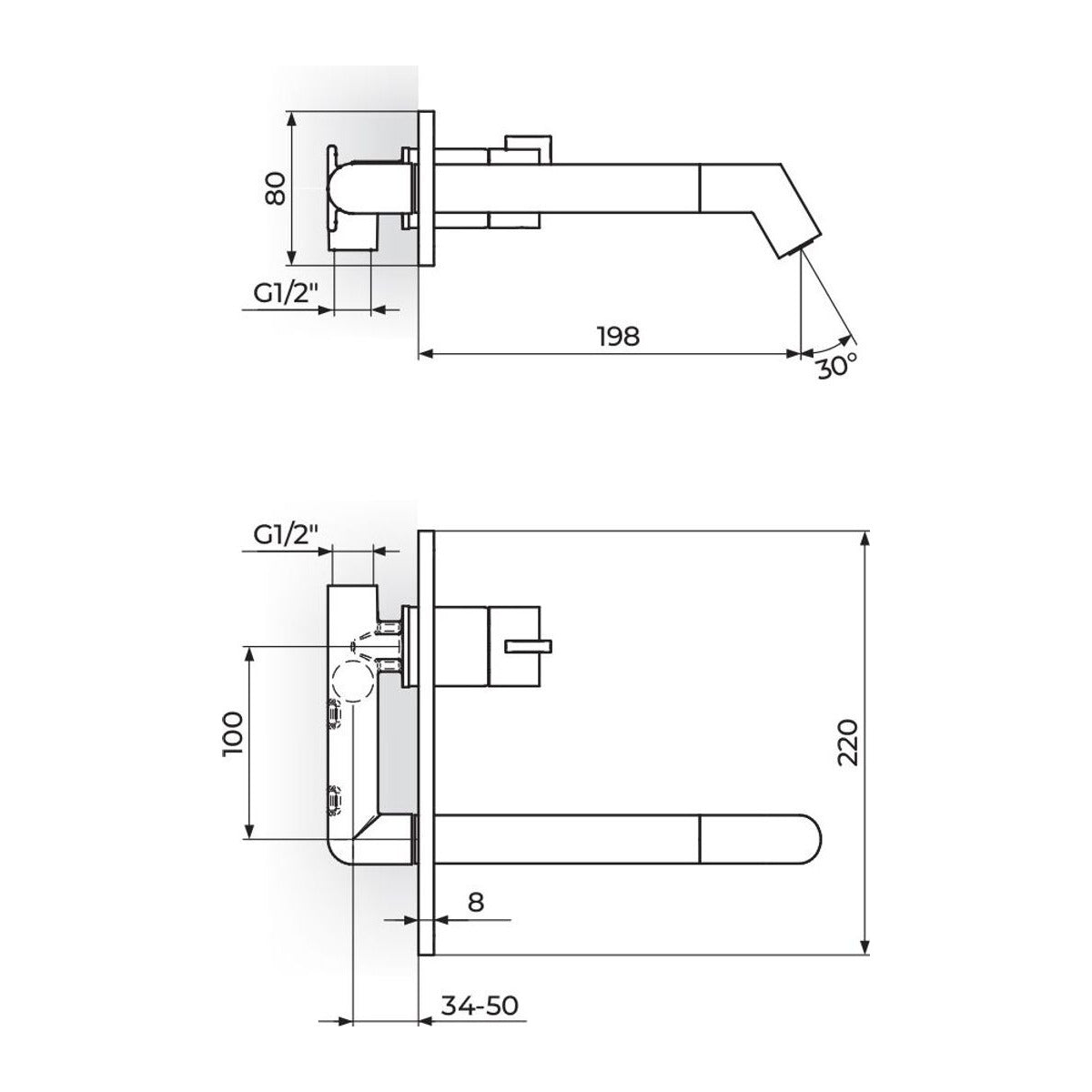 Rosan Stolz S3 uzidna baterija za lavabo 331401 – tehnički crtež
