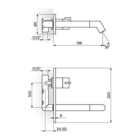 Rosan Stolz S3 uzidna baterija za lavabo 331401 – tehnički crtež