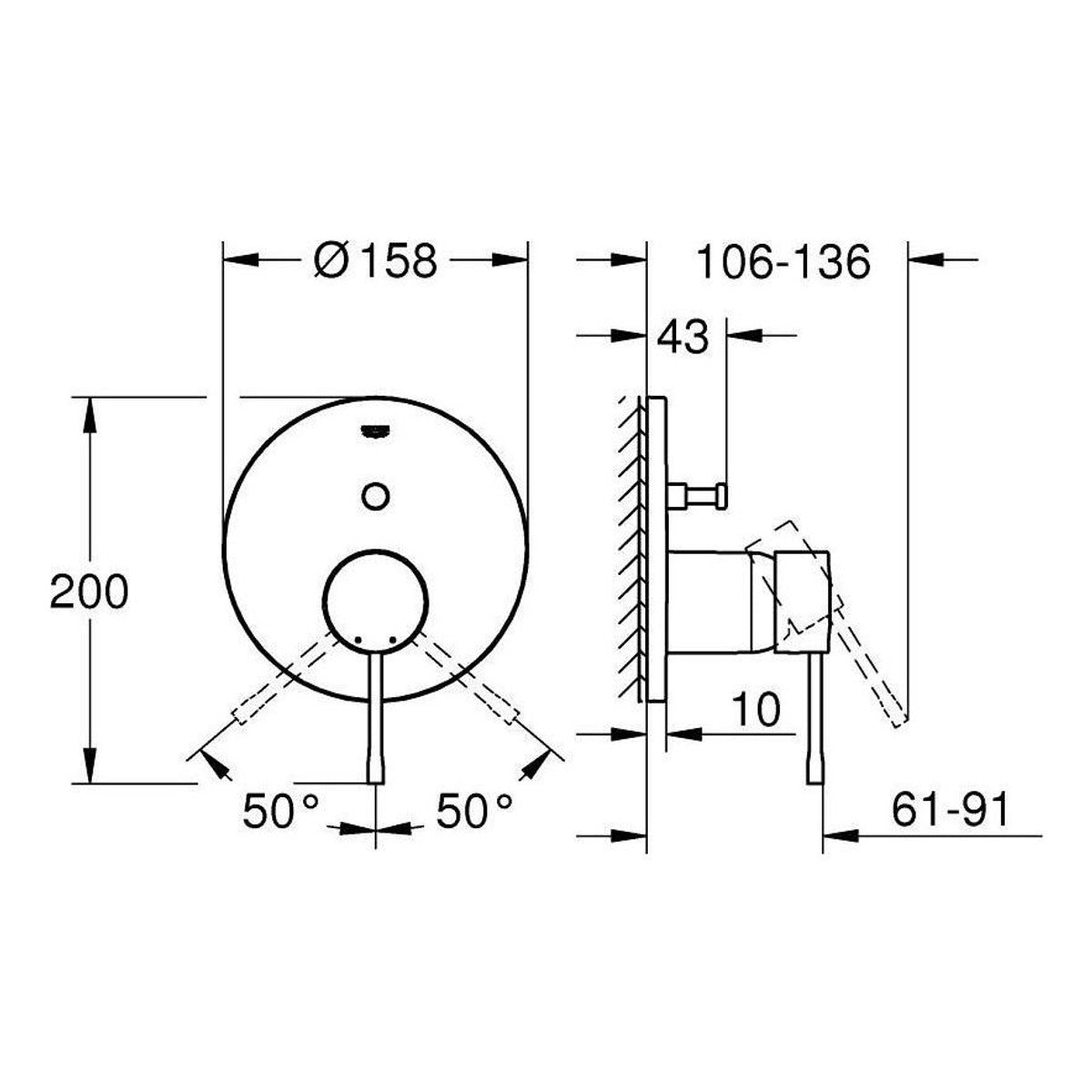 Grohe Essence mešač sa prebacivačem Cool sunrise 24058GL1 – tehnički crtež