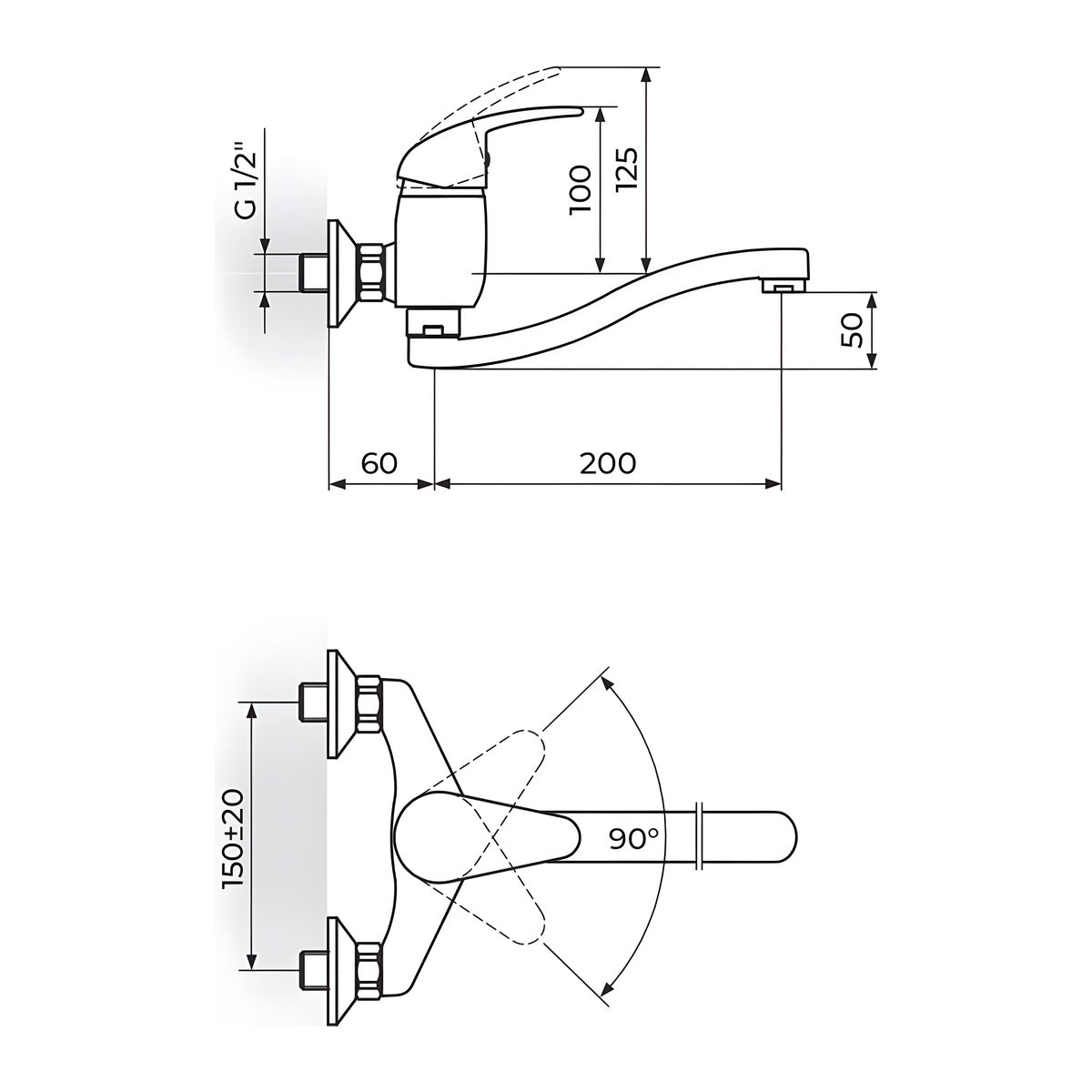 Rosan King baterija za sudoperu – lavabo izliv 200mm – S J321S20 – tehnički crtež