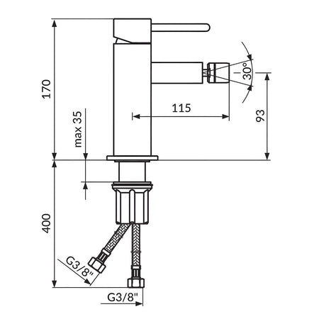 Rosan Dark baterija za bide JD39101 – tehnički crtež