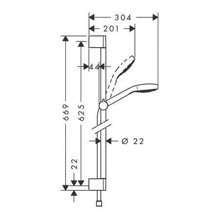 Hansgrohe Croma Select E tuš set 110 Vario sa tuš šipkom 65 cm 26582400 – tehnički crtež