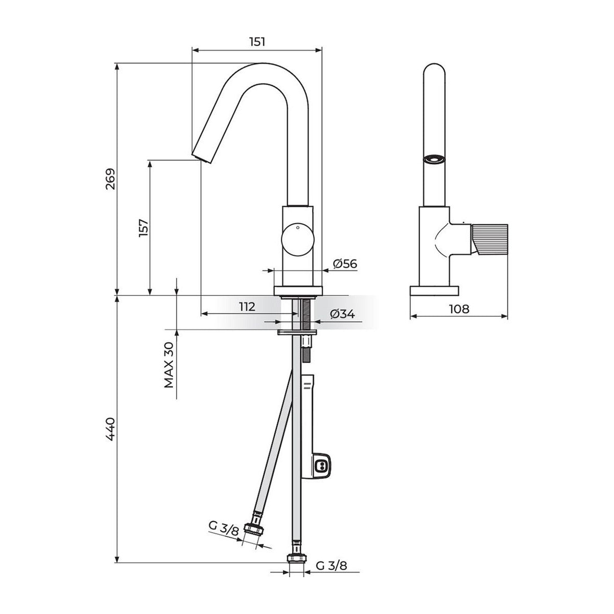 Rosan Stolz S4 baterija za lavabo 430201 – tehnički crtež