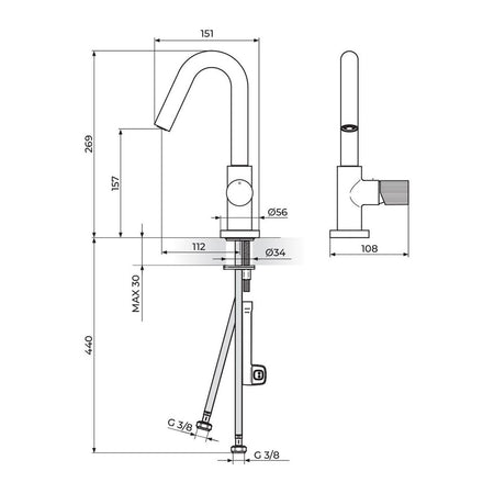Rosan Stolz S4 baterija za lavabo 430201 – tehnički crtež