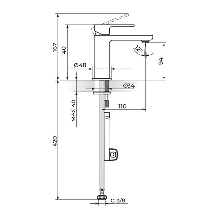 Rosan S2 baterija za lavabo – hladna voda 254101 – tehnički crtež